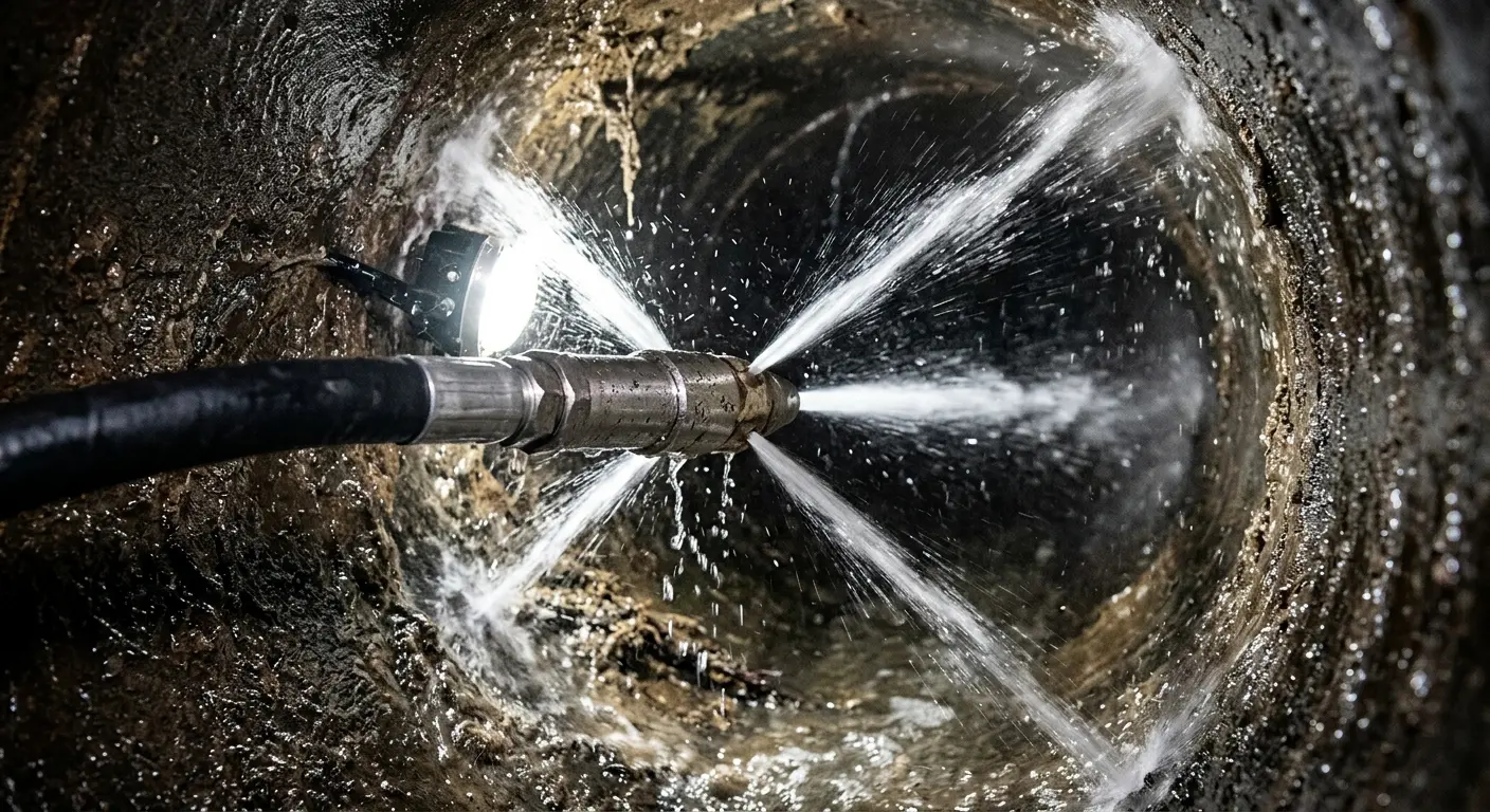 High-pressure hydro jetting nozzle cleaning sewer pipe for Sewer Cleanout in LaSalle